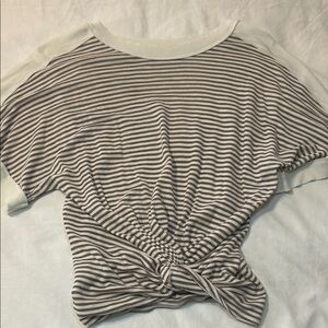 Mustard Seed Cream and Brown Striped Short Sleeve Top